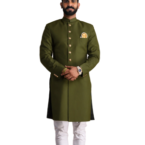 Battle Green Color Maharaja Style Achkan | Regal Ethnic Wear | Jaipurio